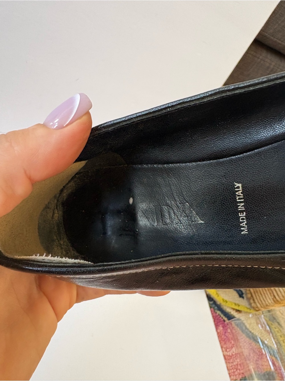 Authentic Prada Black Leather Loafers Flats Logo 36.5 Career Academia Preppy - Picture 8 of 10